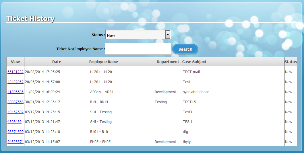 Where do I see the Ticket List raised by employees ? Help Center
